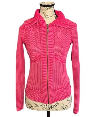 DKNY Hot Pink Ribbed Zip Sweater Cardigan S